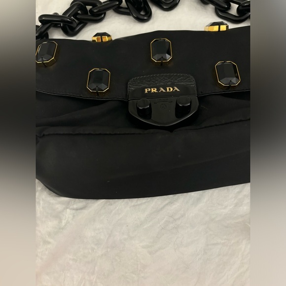 Prada black nylon Whip Pietre jewel gem shoulder bag with buckle - Picture 5 of 14
